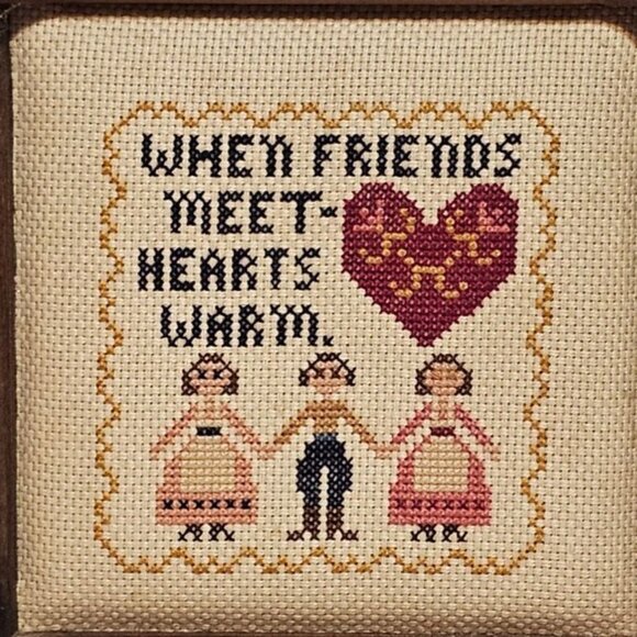 Vintage Handmade Framed Completed Counted Cross Stitch "Friendship" - Picture 2 of 5